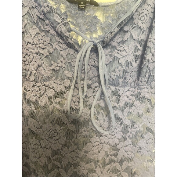 (15.99) Medium Indigo Ambiance Lace Crop Belle Sleeve Mesh Top - Picture 2 of 5
